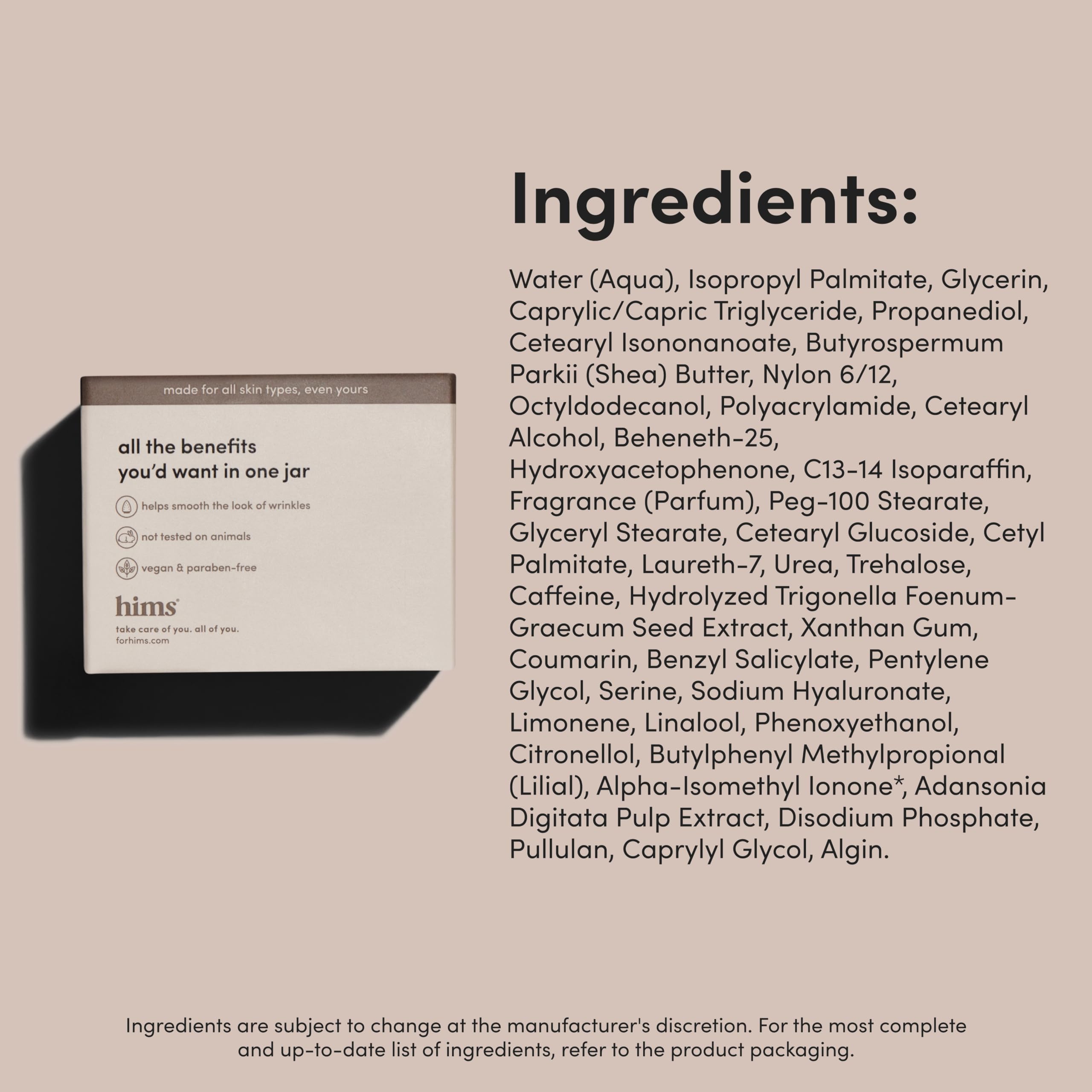 hims Goodnight Wrinkle Cream texture closeup highlights creamy, comfortable skin feel