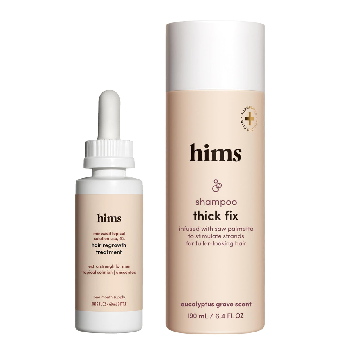Hims & Hers Thick Fix shampoo bottle for a moisturizing, color-safe cleanse.