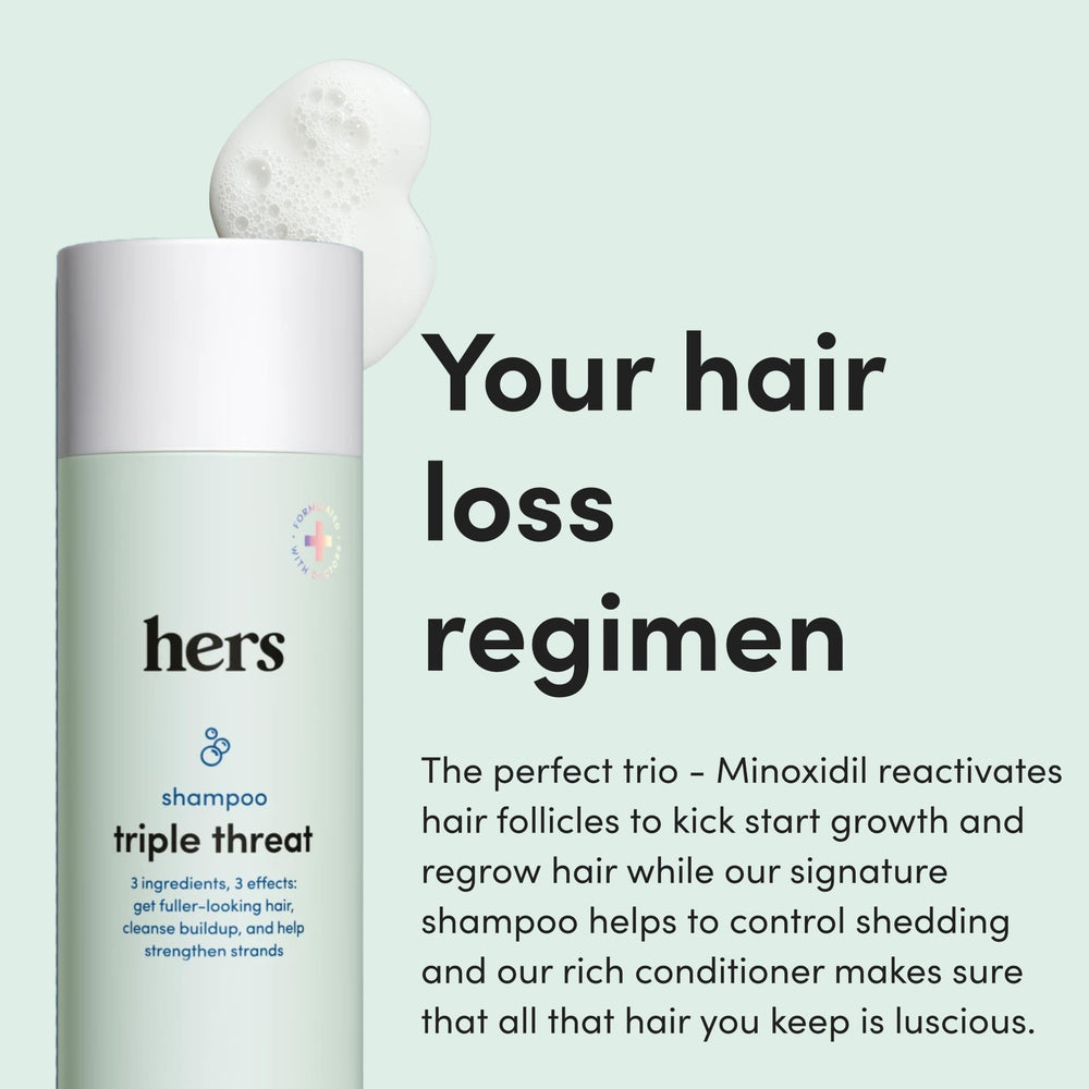 Hims & Hers triple-threat conditioner tube highlighting moisture-rich formula.