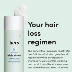 Hims & Hers triple-threat conditioner tube highlighting moisture-rich formula.