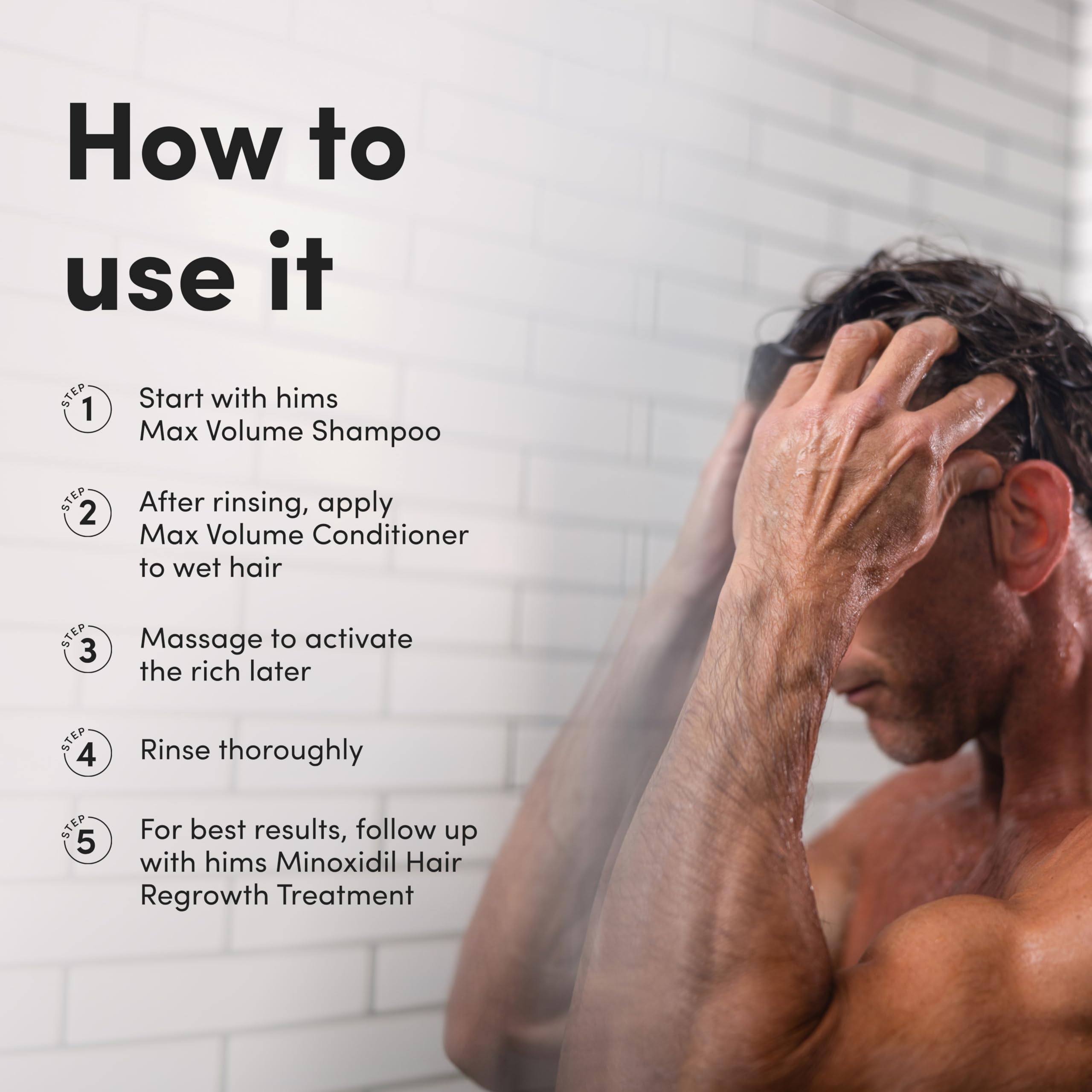 Hims Max Volume conditioner Biotin blend supports follicle health as you shampoo.
