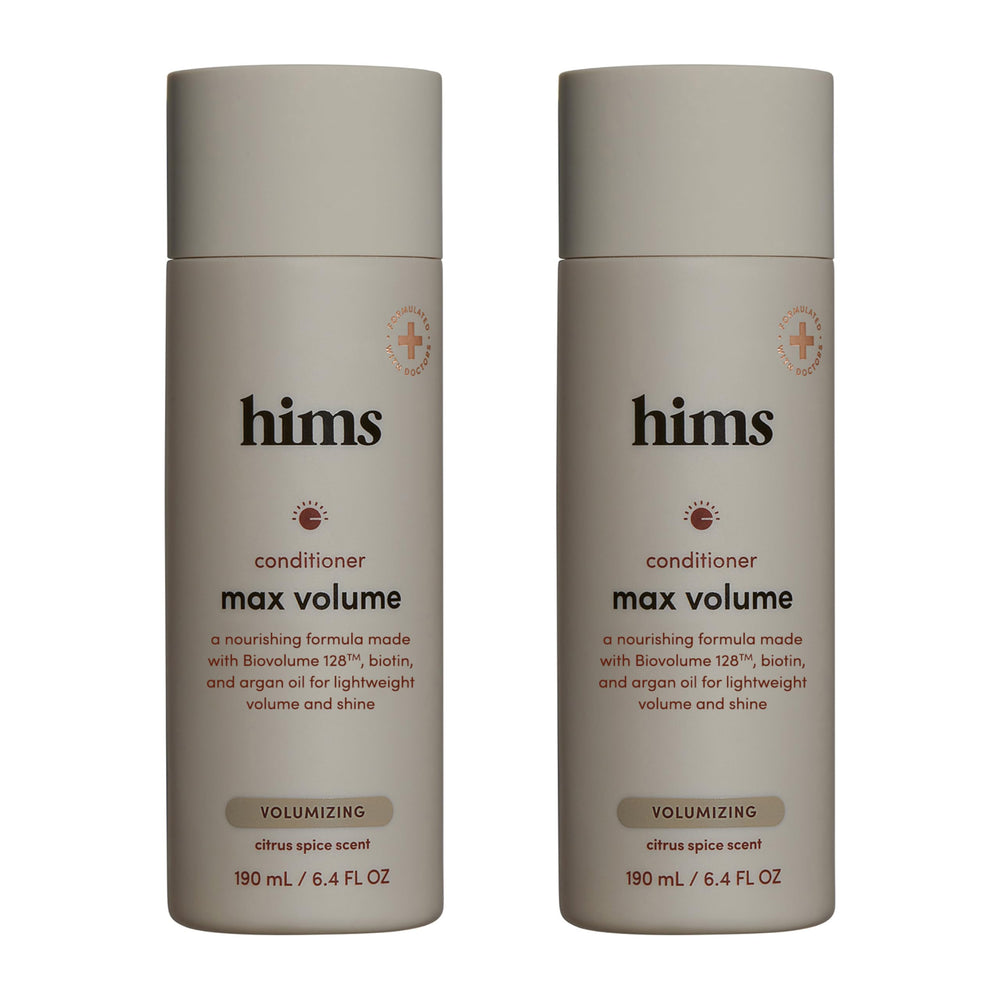 Hims Max Volume Conditioner bottle showcases lightweight formula for fuller-looking hair.