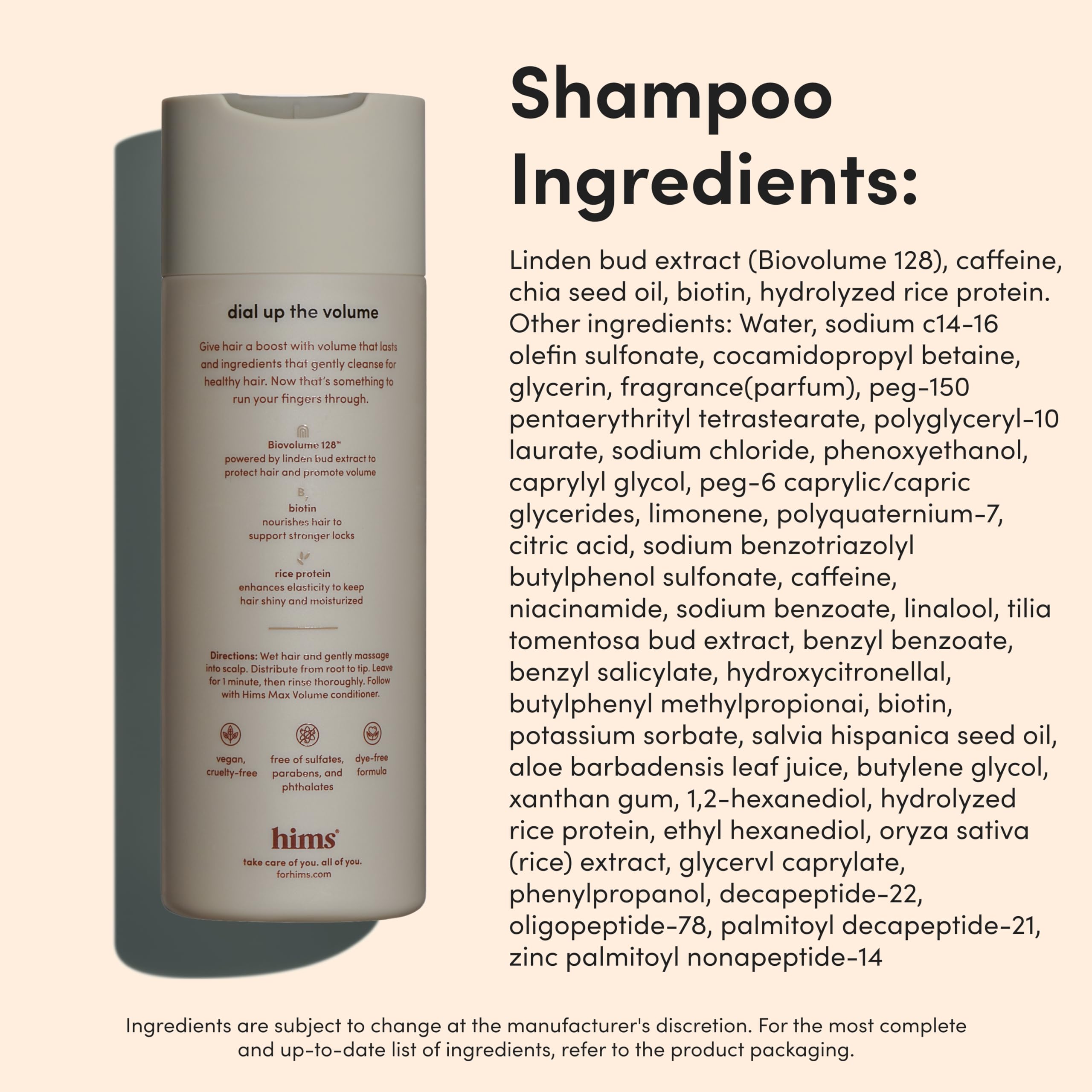 Hims Max Volume ingredients; Biotin, Argan for healthy root lift
