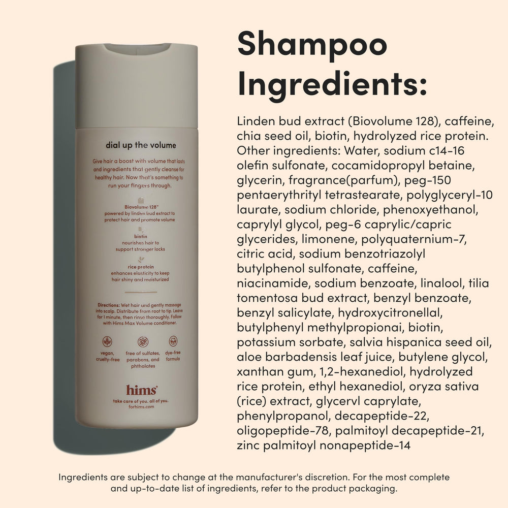 Hims Max Volume ingredients; Biotin, Argan for healthy root lift