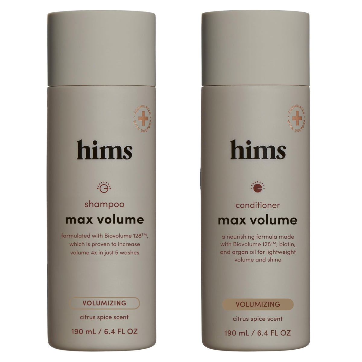 Hims Max Volume Shampoo bottle front; volumizing formula for fuller-looking hair