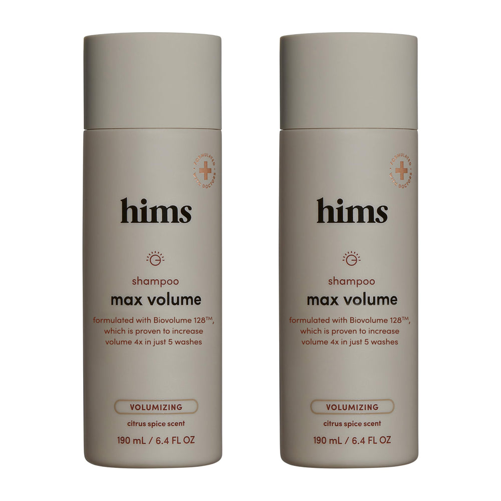 hims max volume shampoo bottle shows sleek design for easy daily use and volume