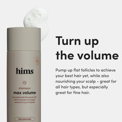 hims max volume shampoo label highlights biotin and caffeine blend for follicle support