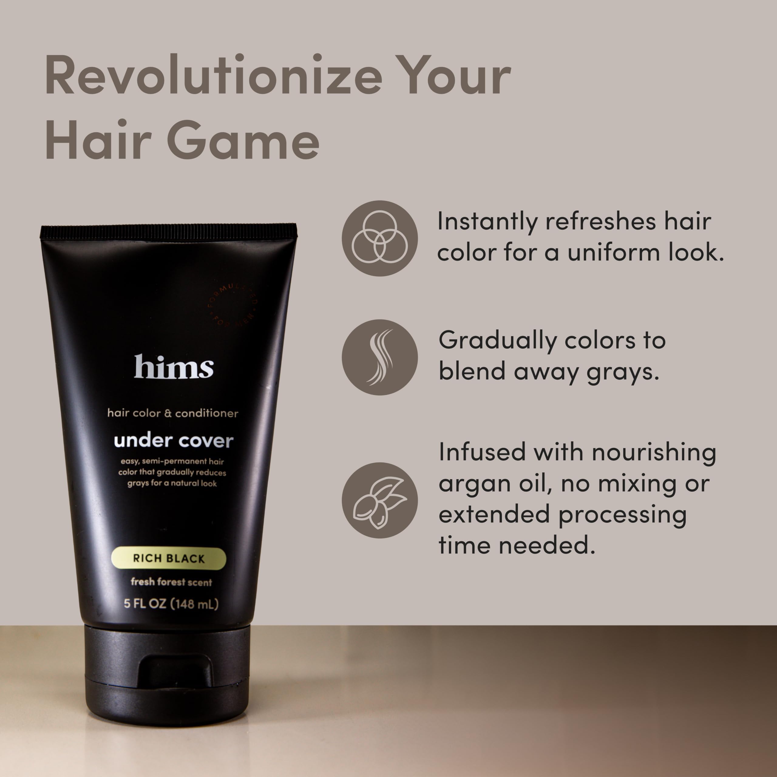 Hims Under Cover Rich Black in-shower application captures seamless color and moisture during routine care.