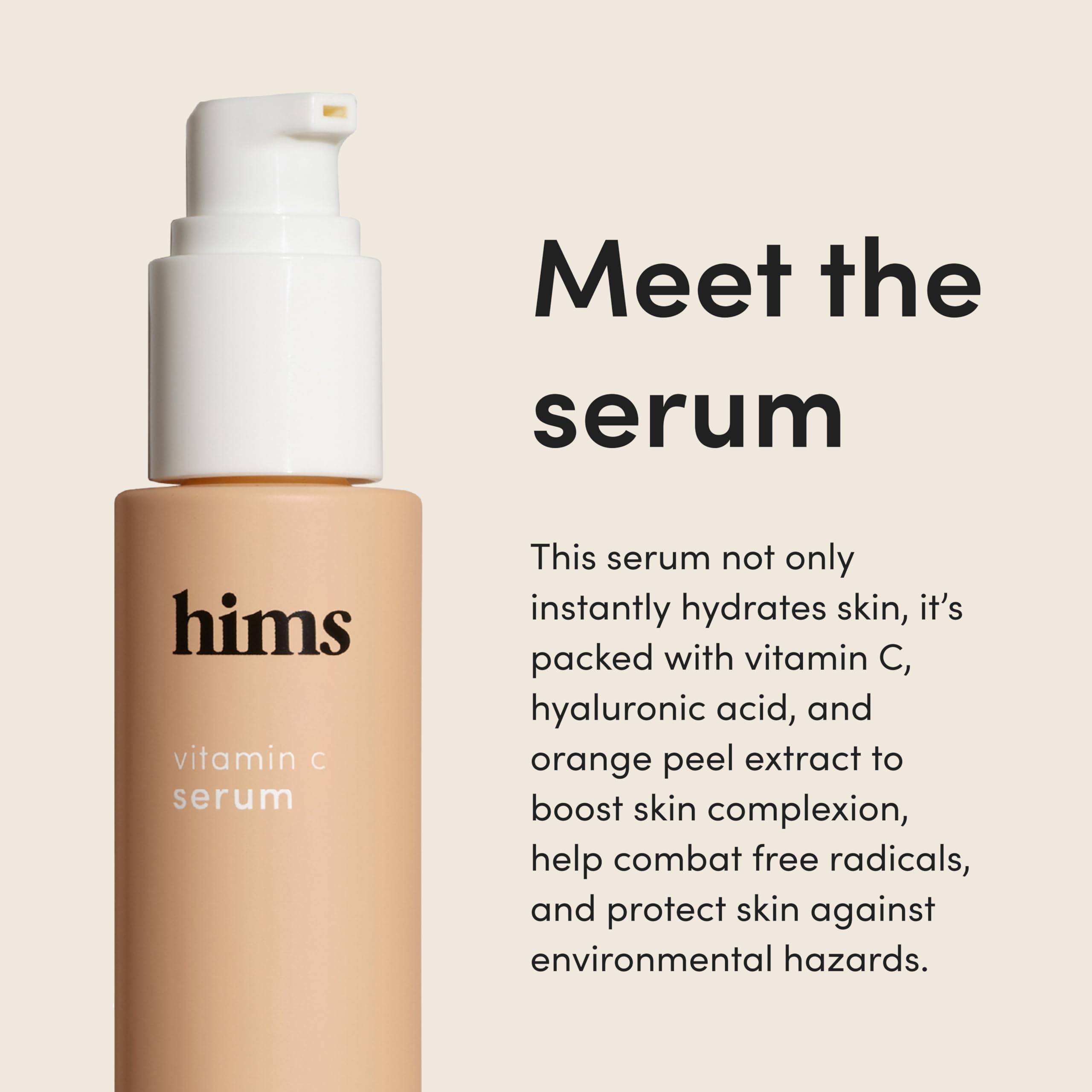Hims Vitamin C Serum bottle pump demonstrates easy, targeted application for refreshed skin.