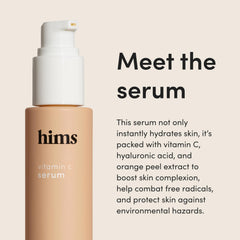 Hims Vitamin C Serum bottle pump demonstrates easy, targeted application for refreshed skin.