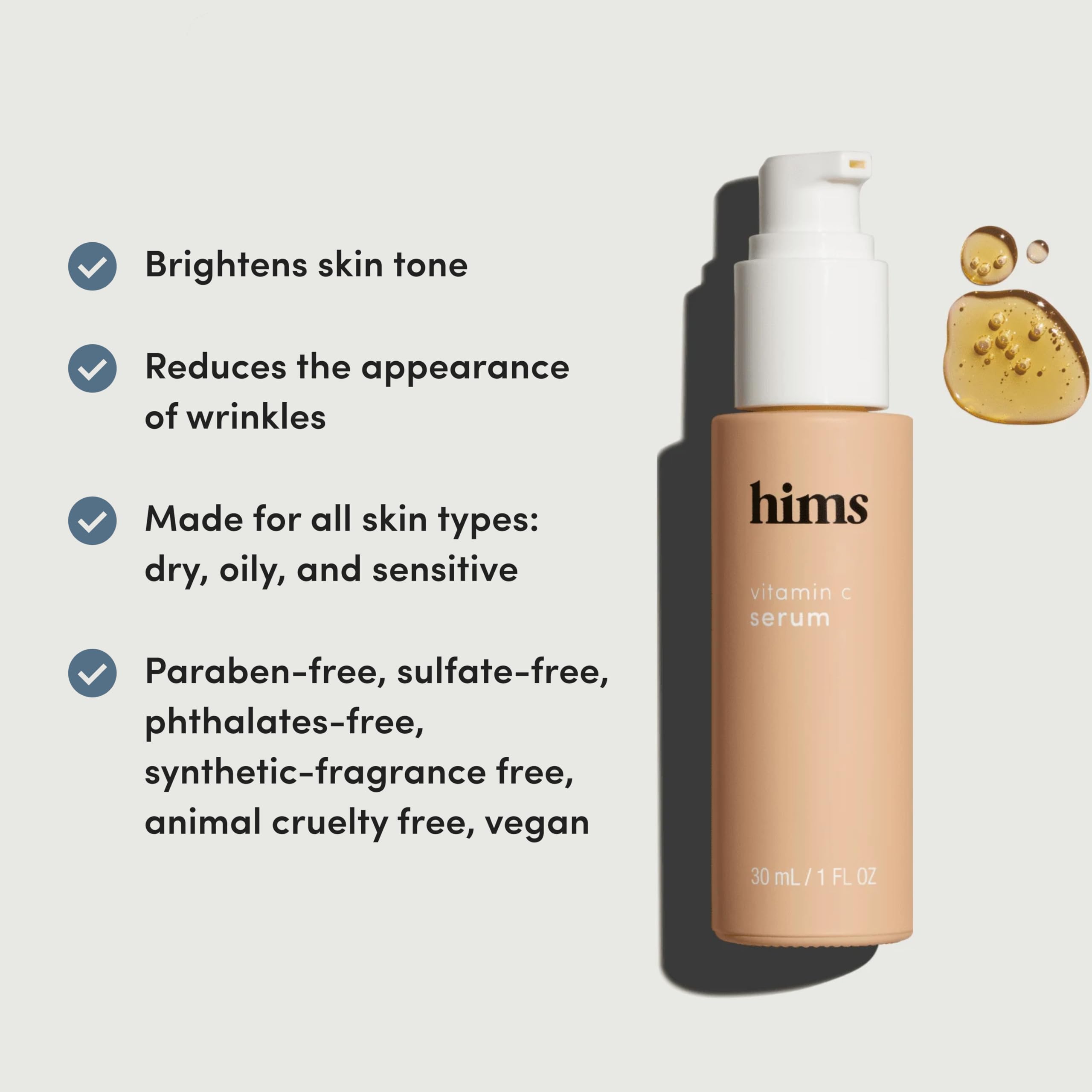 Hims Vitamin C Serum ingredients list emphasizes a clean, antioxidant-rich formula.