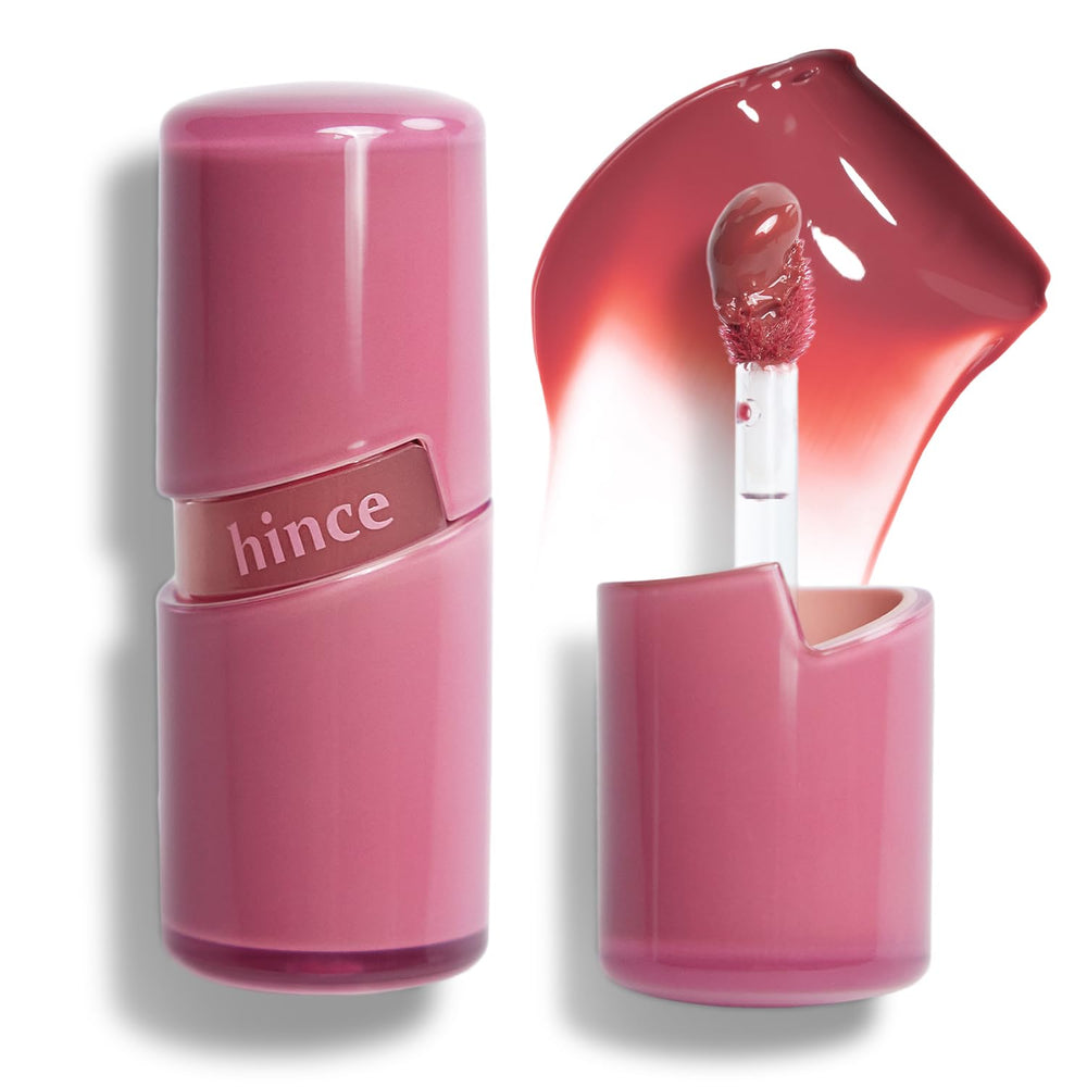 HINCE Raw Glow Lip Tint tube close-up shows glossy, non-sticky color