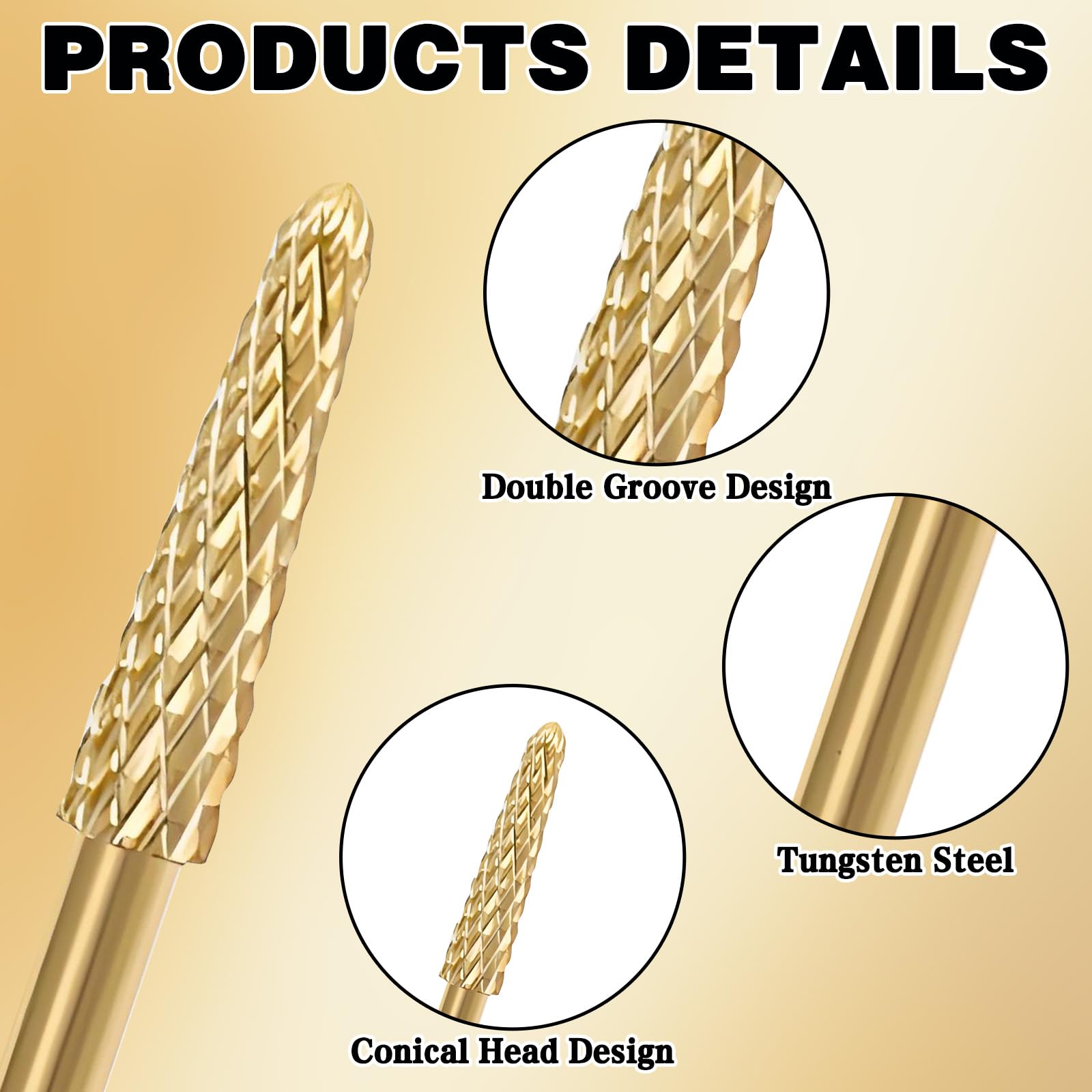 HINGTAI cuticle bit tip detail highlights tapered tip for tight edge access