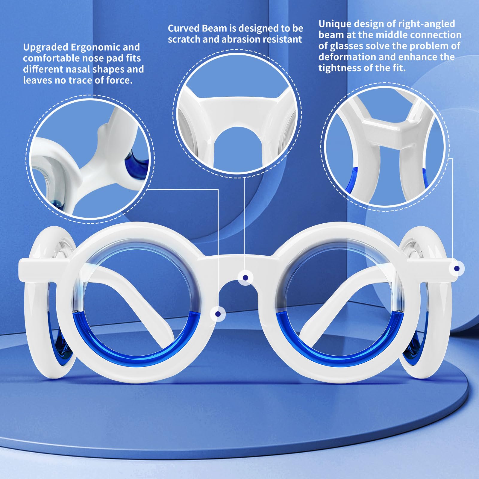 Ergonomic nose pads on Hion glasses for secure fit
