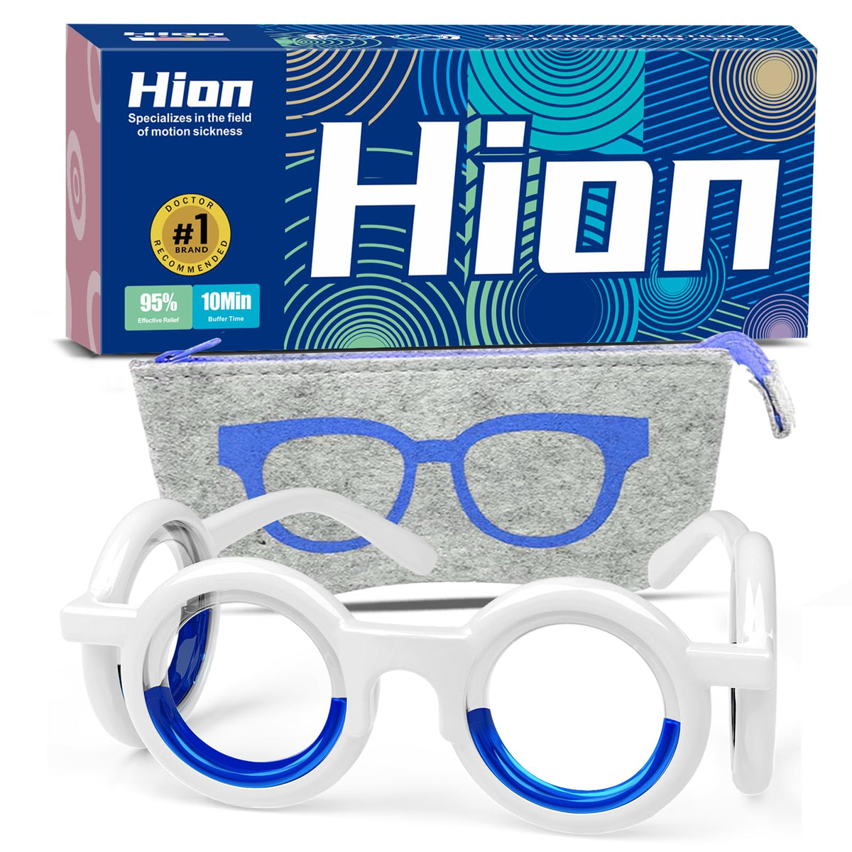 Hion Motion Sickness Glasses folded-compact for easy travel and storage.