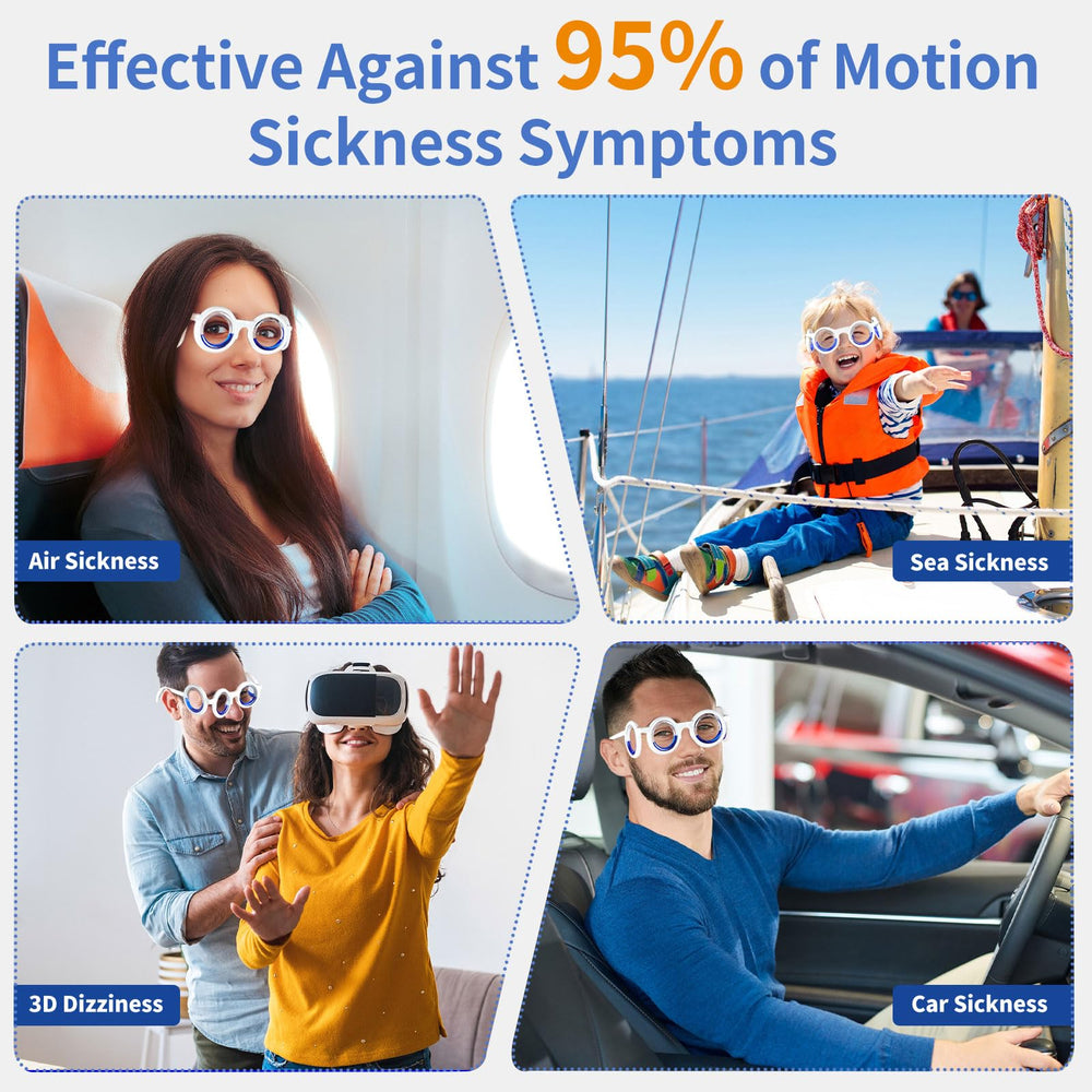 Hion Motion Sickness Glasses packaging shows a single-pair, travel-ready set.