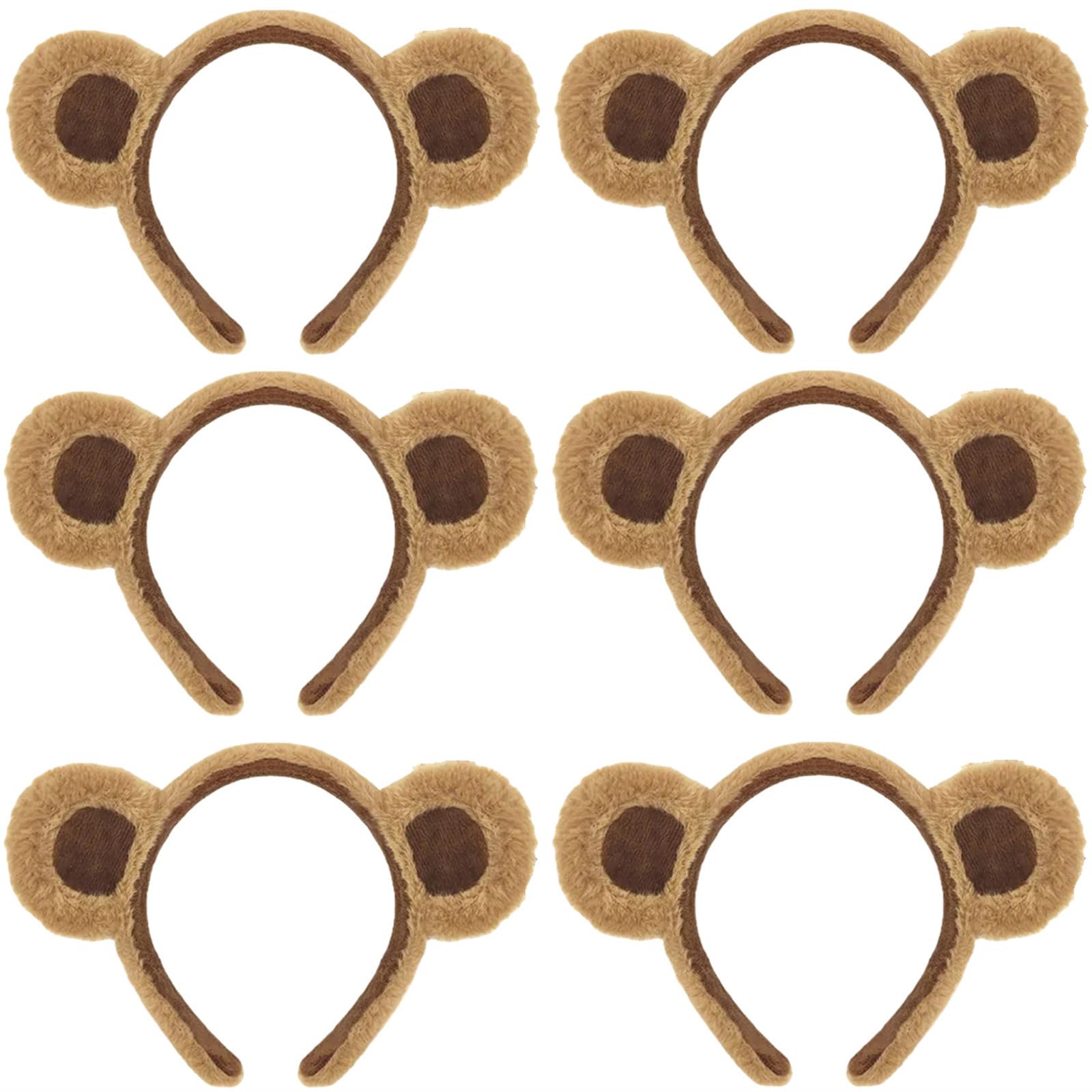 HIPIHOM 6Pcs Bear Ears Headbands brown plush set for group cosplay and parties.