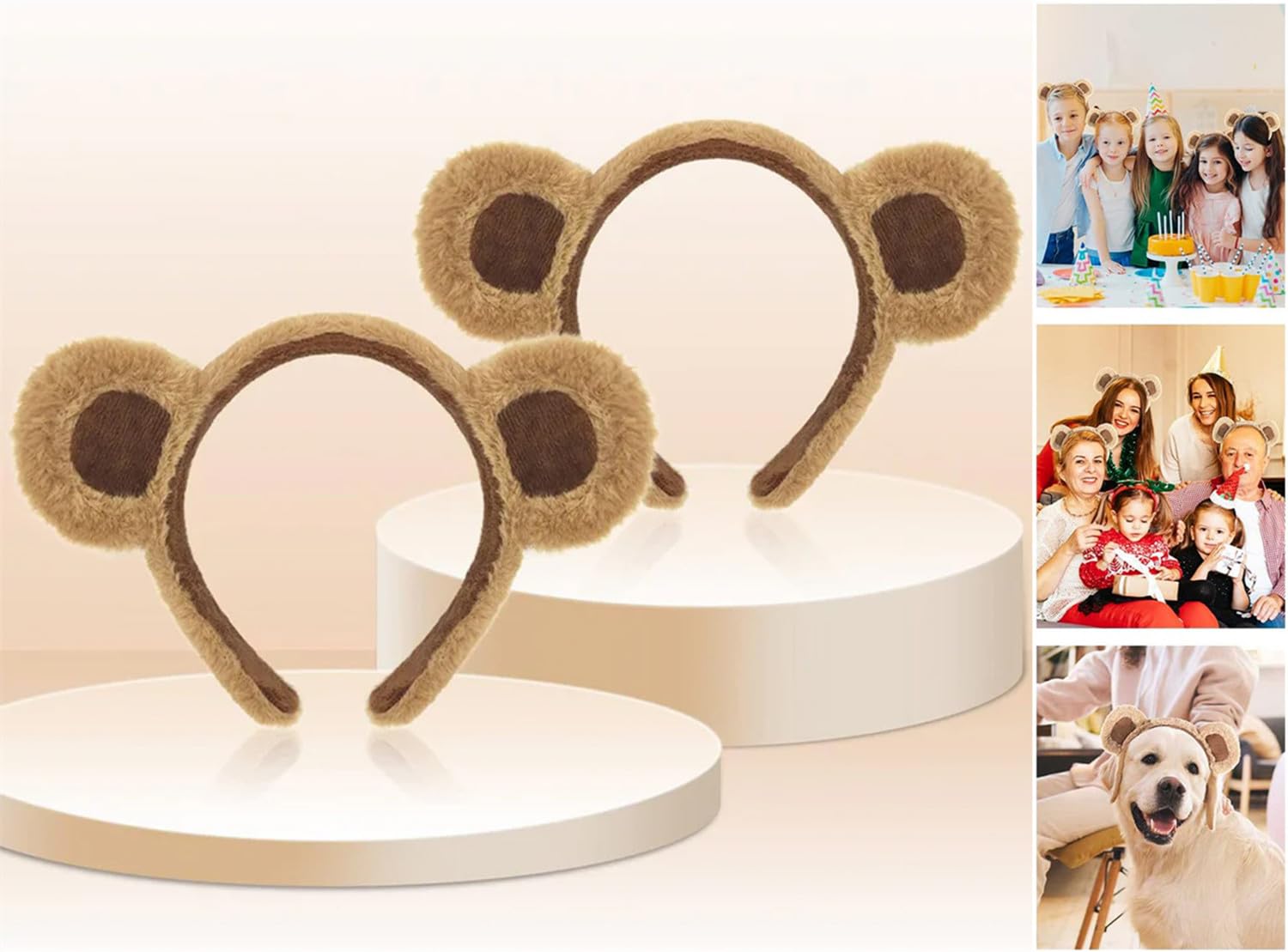 HIPIHOM bear ears headbands worn on model for cute costume styling and shoots.