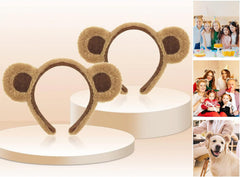 HIPIHOM bear ears headbands worn on model for cute costume styling and shoots.