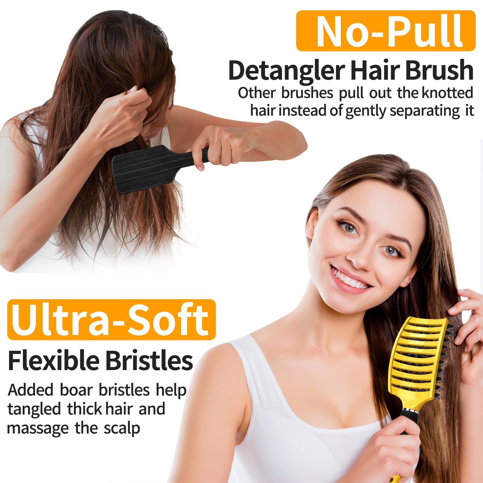 HIPPIH detangling brush on wet hair for gentle detangling with less snag.