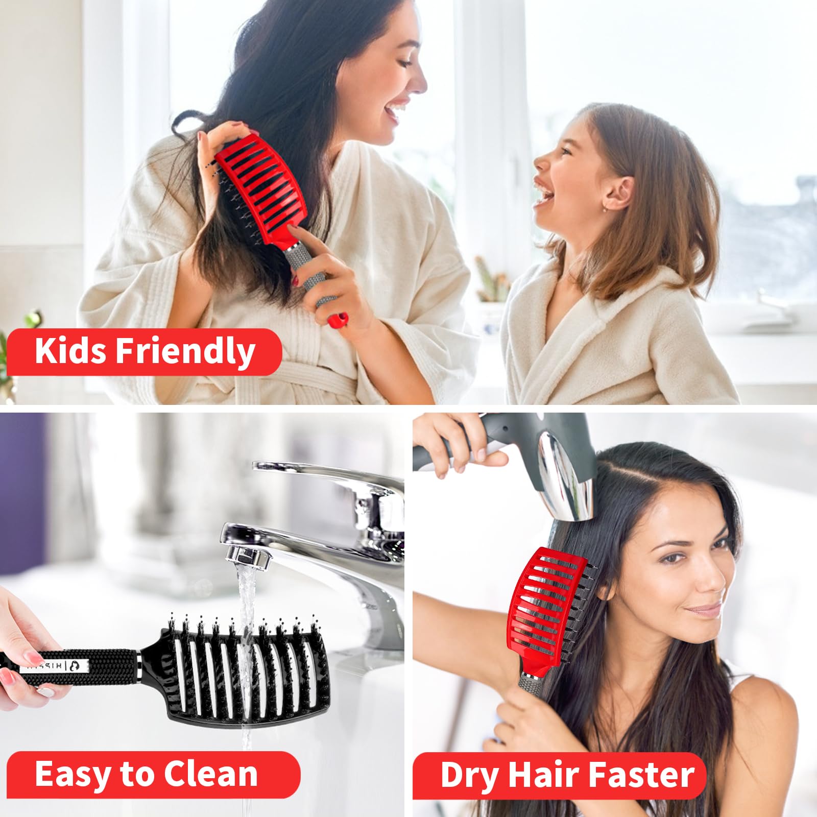 Ergonomic vented handle and hanging hole on HIPPIH brush.