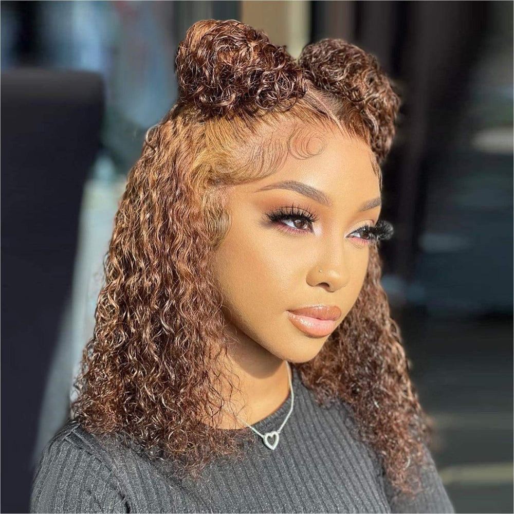 HIRIREMY Curly Bob Wig Deep Wave 14in for natural daily styling