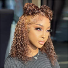 HIRIREMY Curly Bob Wig Deep Wave 14in for natural daily styling