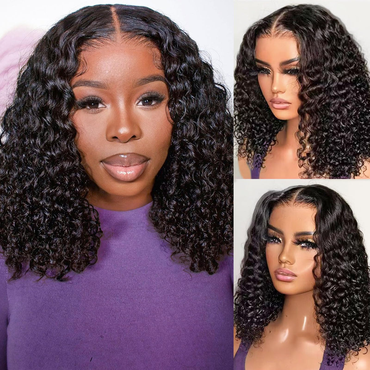 HIRIREMY deep wave bob wig with lace front offers natural hairline and versatile parting.