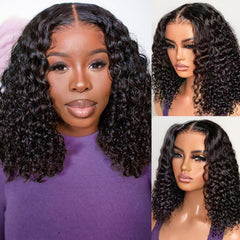 HIRIREMY deep wave bob wig with lace front offers natural hairline and versatile parting.