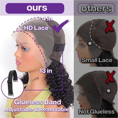 HIRIREMY glueless adjustable band wig provides secure fit without glue.