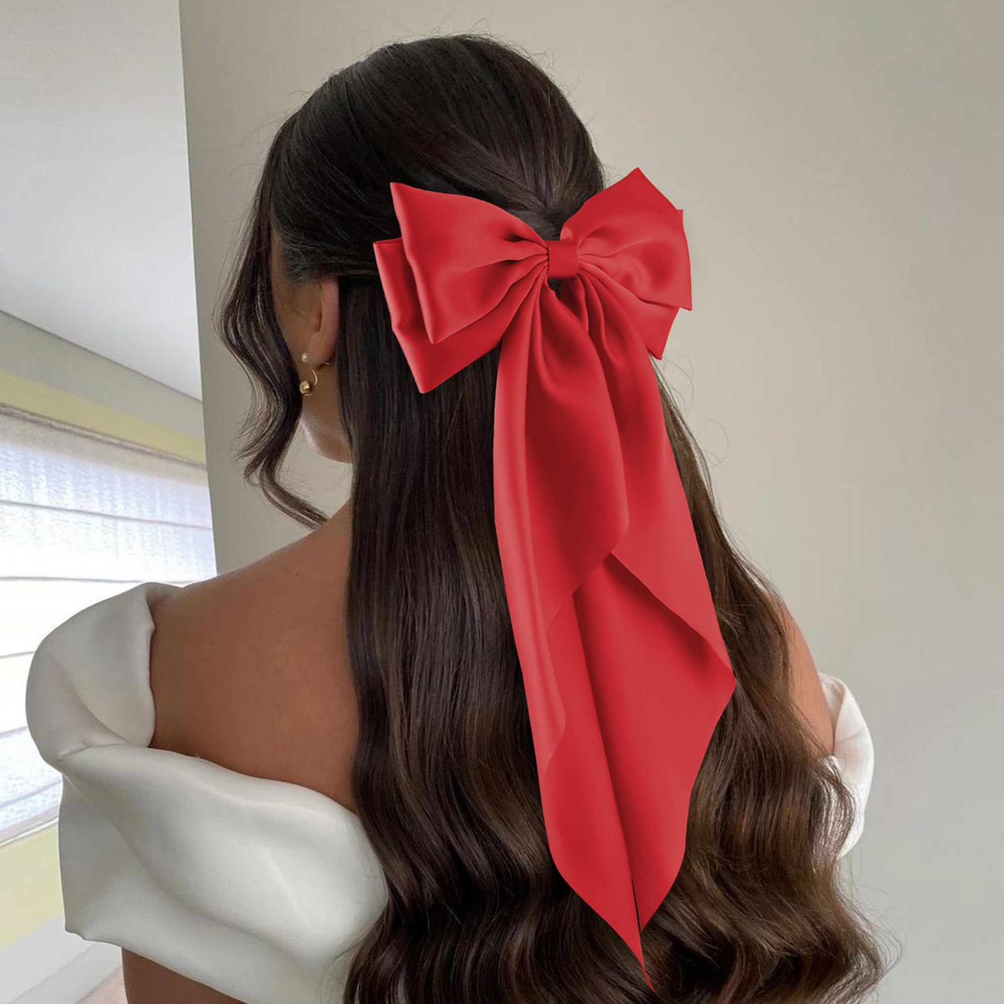 Hisial large bow hair clip satin fabric detail, silky sheen with durable metal clip.
