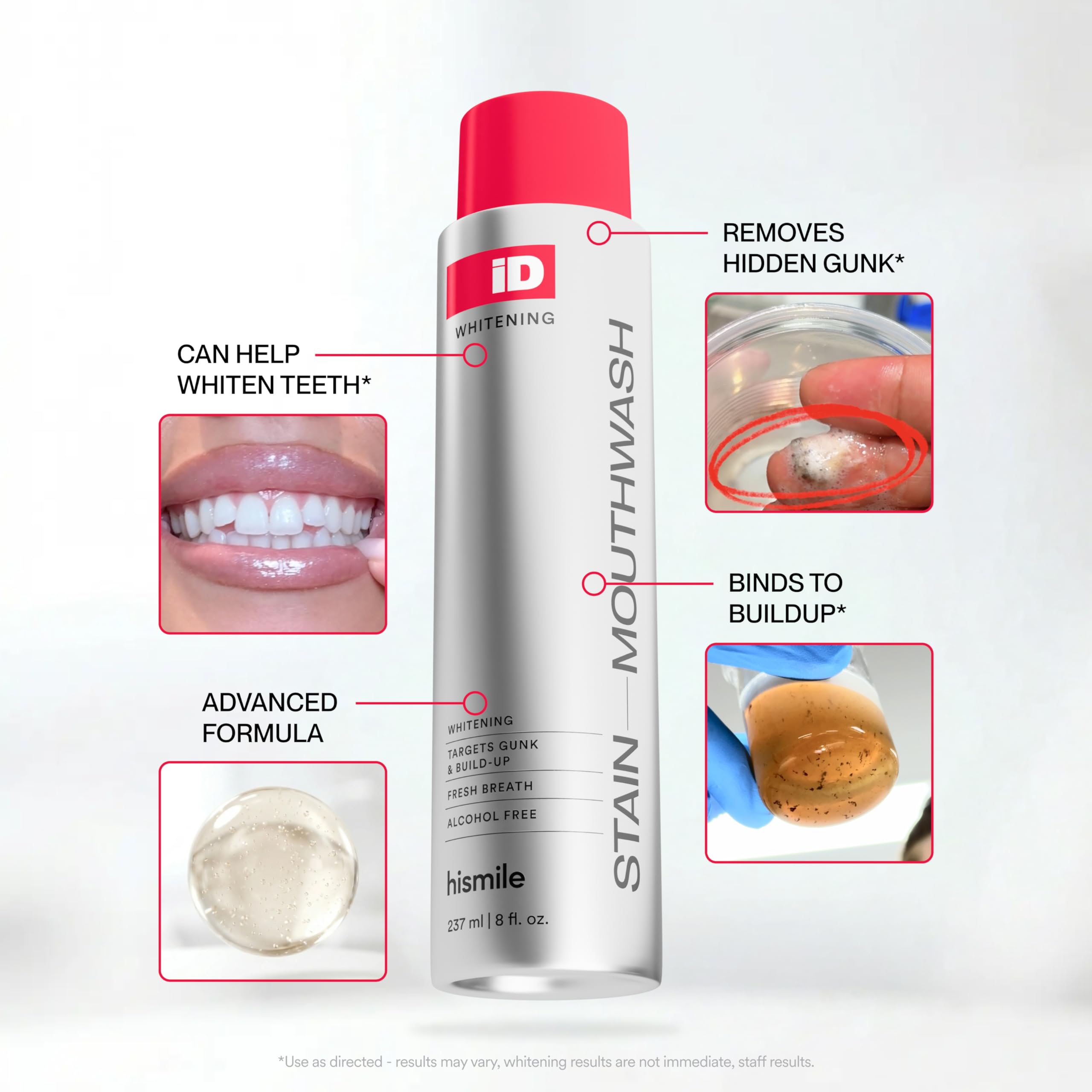 HISMILE texture close-up showing clear rinse consistency for gentle gunk removal