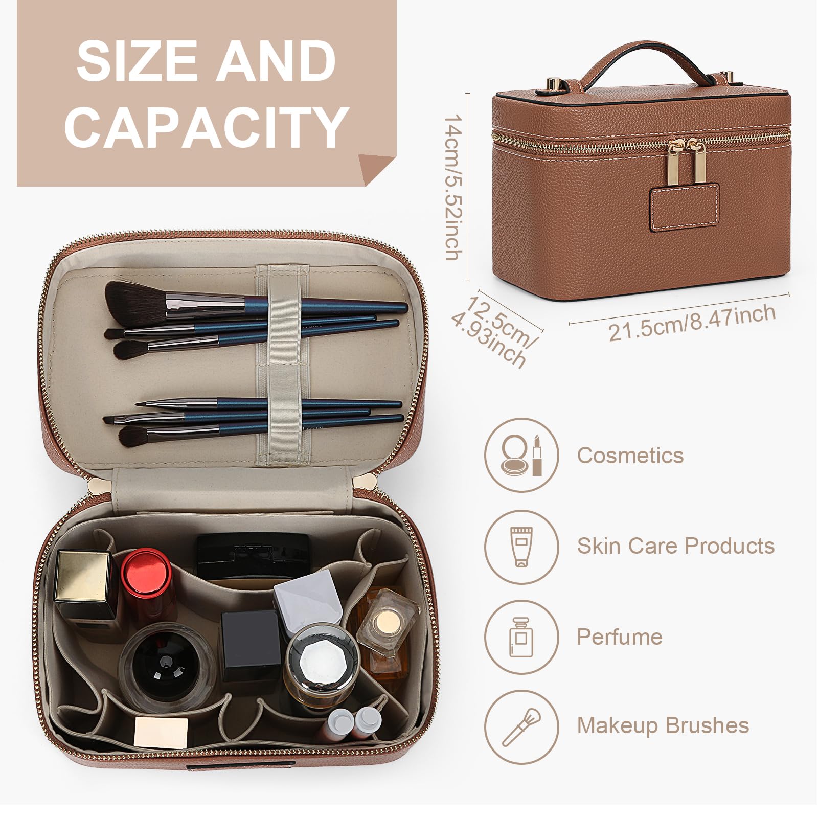 HiTotes makeup bag compact size fits travel-size toiletries without bulk.