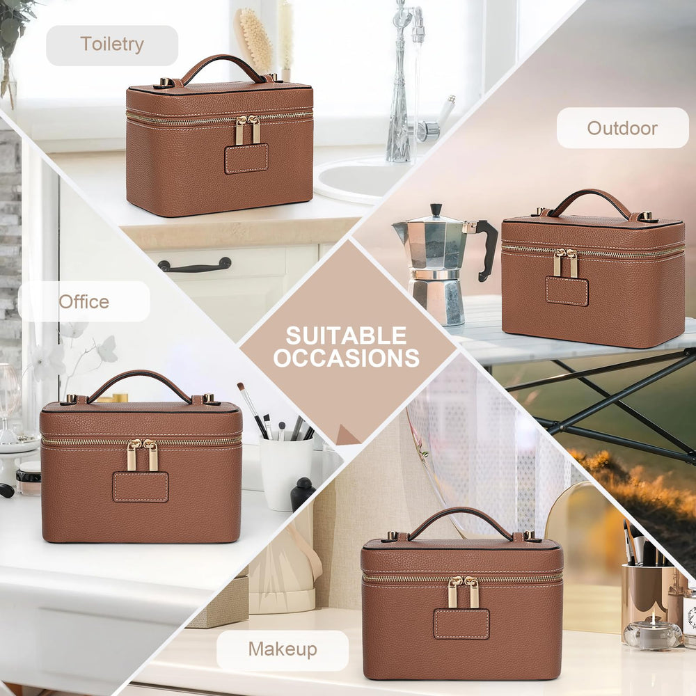 HiTotes makeup bag easy-clean PU leather surface cleans quickly.
