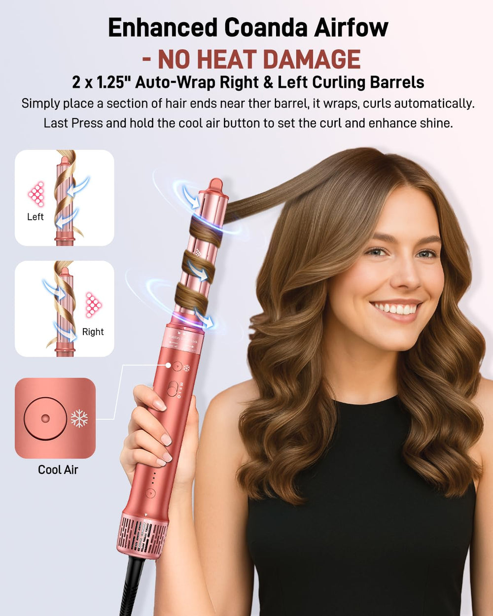 HITTIONA air-curler barrel shows curl formation with controlled airflow