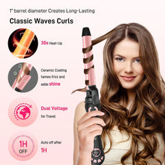 Hittiona rose gold curling iron with safety features and cool tip.