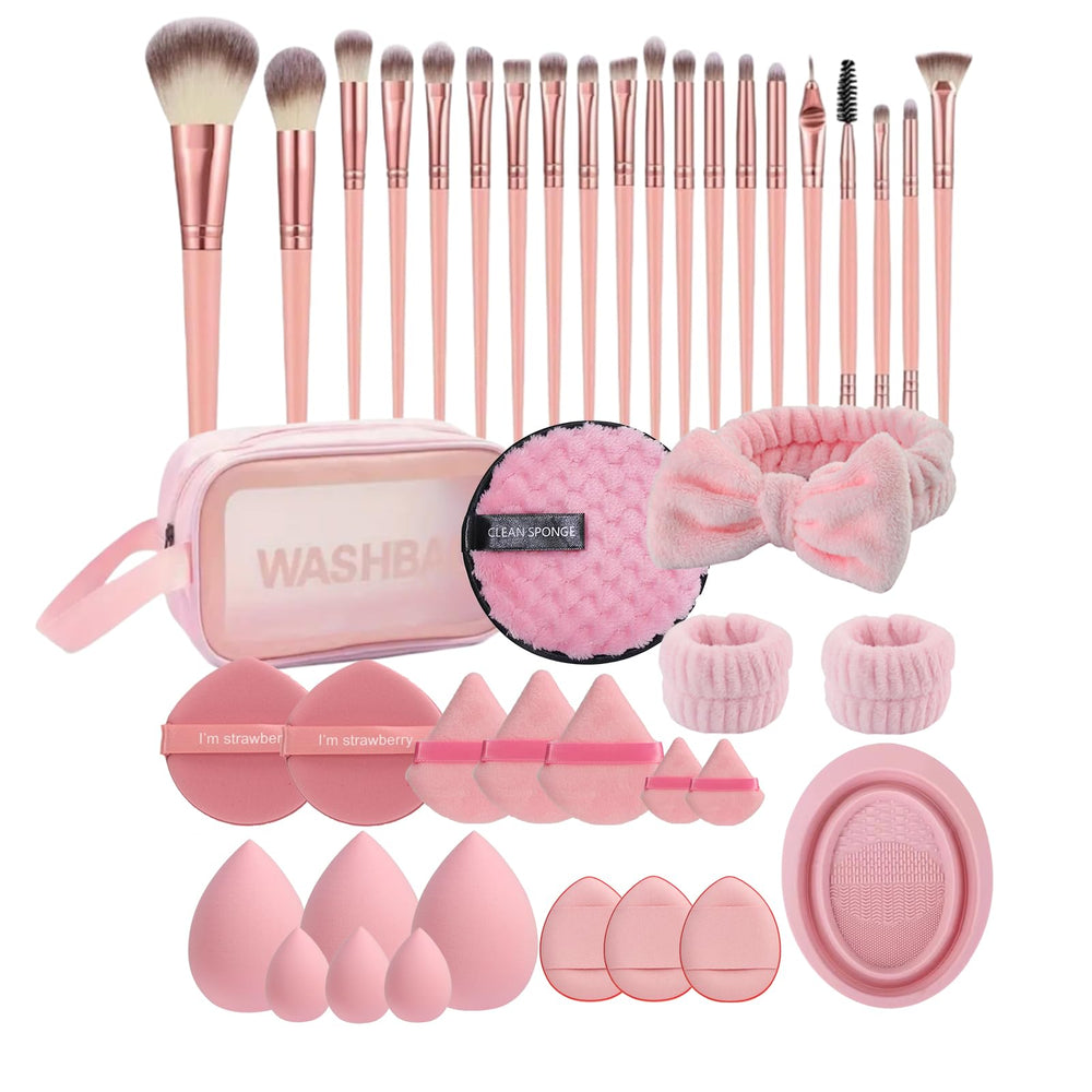 Hiuzar 42pc makeup brush set front view for complete makeup application