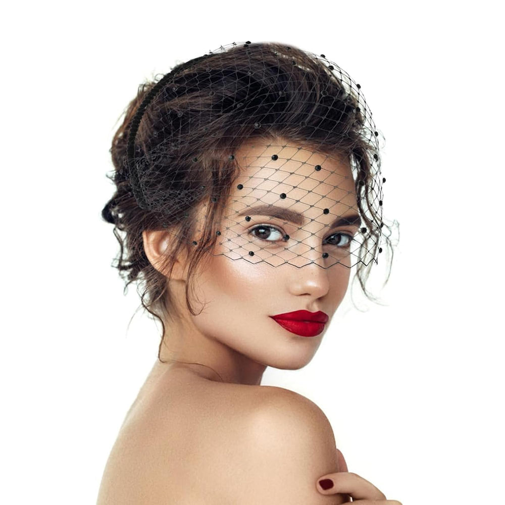 HIWIND mesh veil headband black, adding elegant evening allure