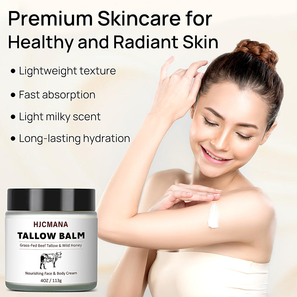 HJCMANA Beef Tallow elbows and knees body care demonstrates versatile all-over balm use