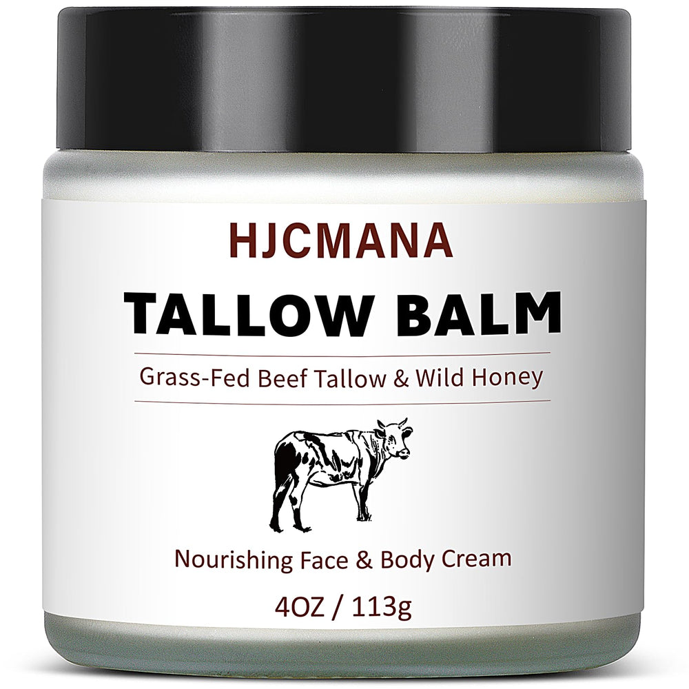 HJCMANA Beef Tallow jar close-up balm shows rich texture for daily moisturization