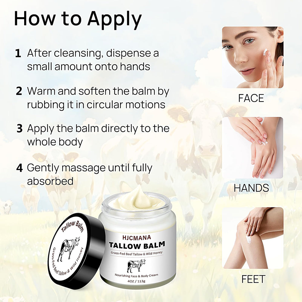 HJCMANA Beef Tallow soft glide on skin indicates unscented formula for sensitive skin