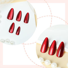 HJKDSFD Almond-shaped nails in red gloss provide quick glam on demand.