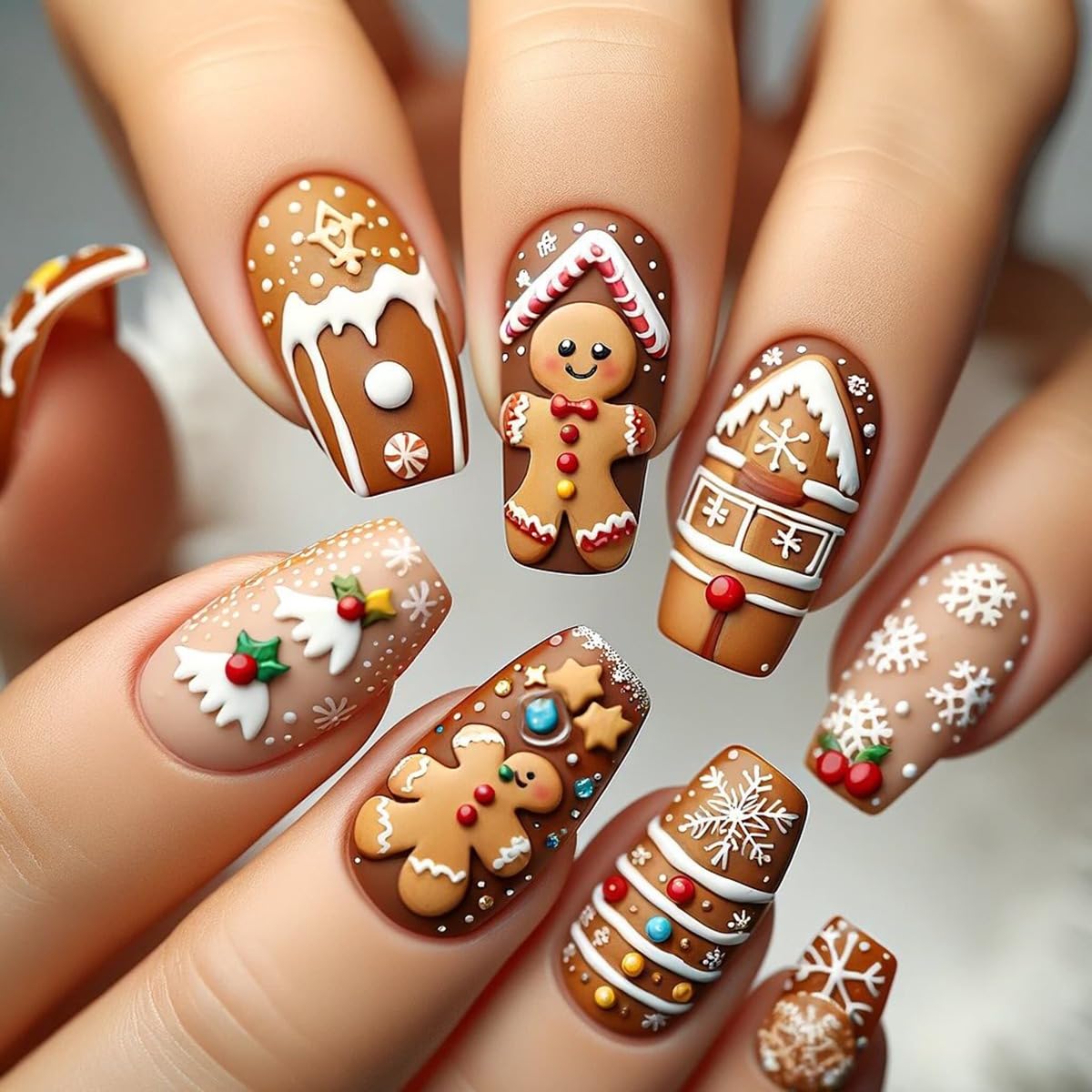 HJKDSFD Christmas press-on nails 24-piece kit for quick festive manicure at home