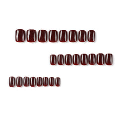 HJKDSFD wine-red press-on nails closeup shows glossy color and finish