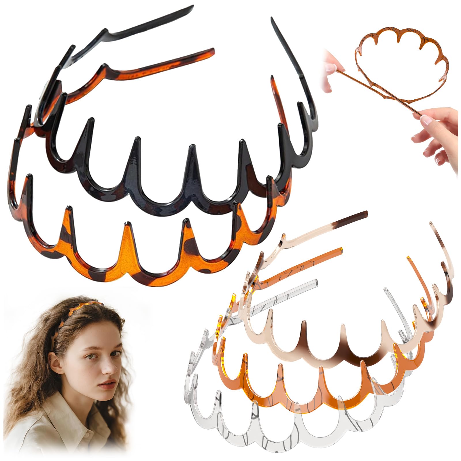 HJKLIUT 5Pcs U-Shape Headband front view shows voluminous styling option