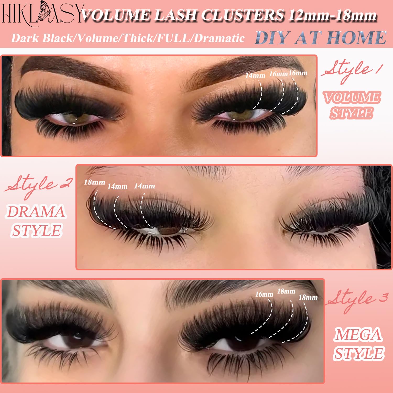 HK HIKLASY lash cluster mixed 12-18mm lengths for customizable volume