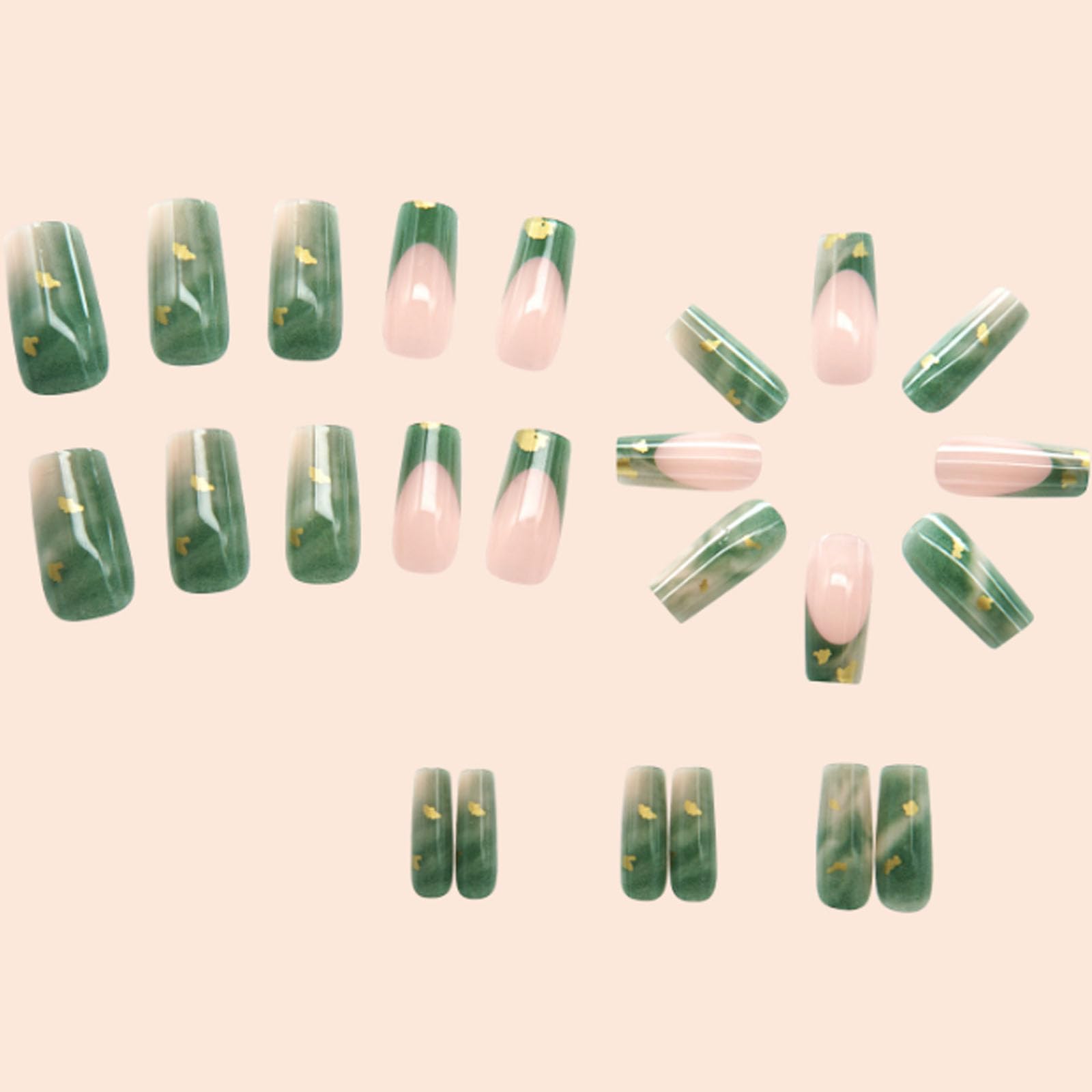 Hkanlre green marble design nails closeup showing intricate pattern for chic daily wear.