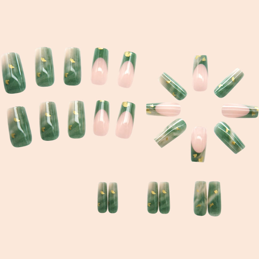 Hkanlre green marble design nails closeup showing intricate pattern for chic daily wear.