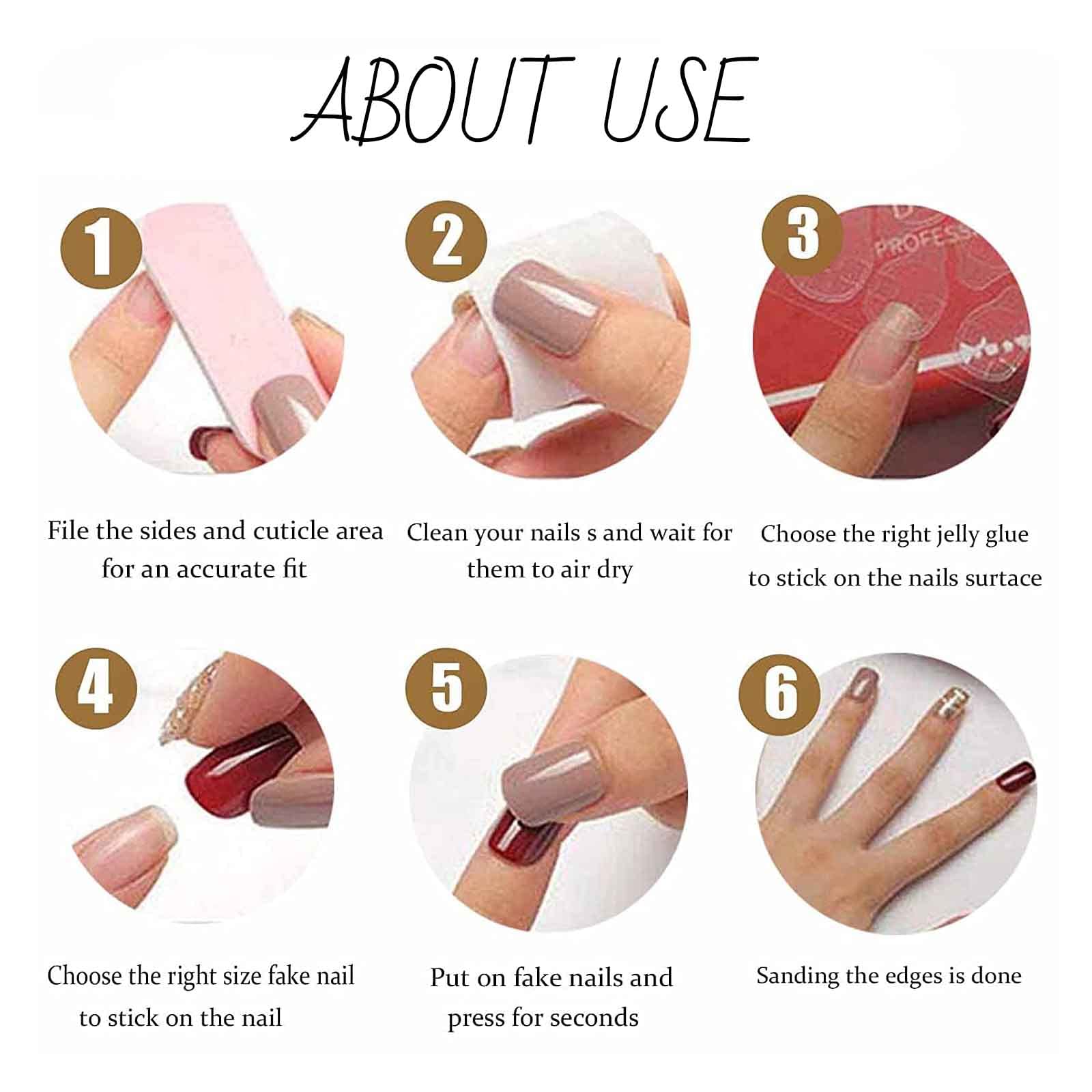 Hkanlre press-on nails application with jelly gel highlights easy, secure wear.