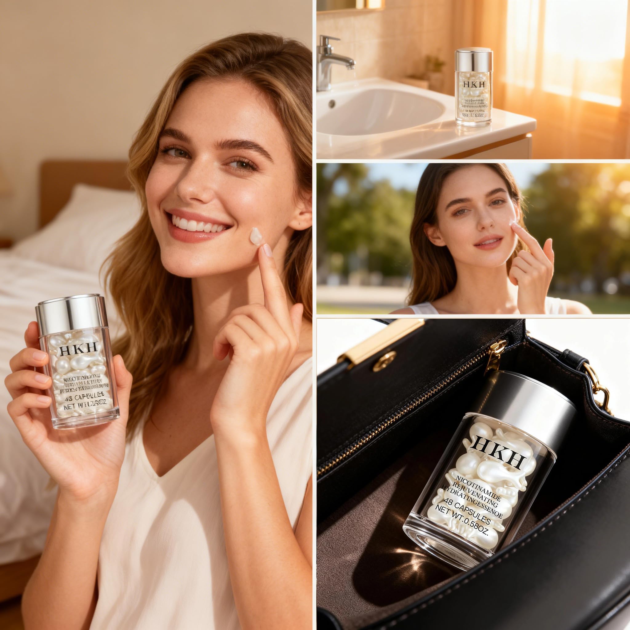 HKH Niacinamide Serum Capsules with hyaluronic acid deliver lasting hydration.